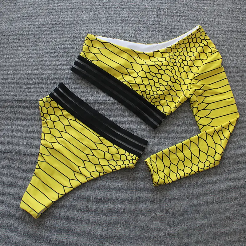 European And American Cross Border Trade New Bikini Sexy Strapless One Shoulder Long Sleeve Snakeskin Printed split Swimsuit