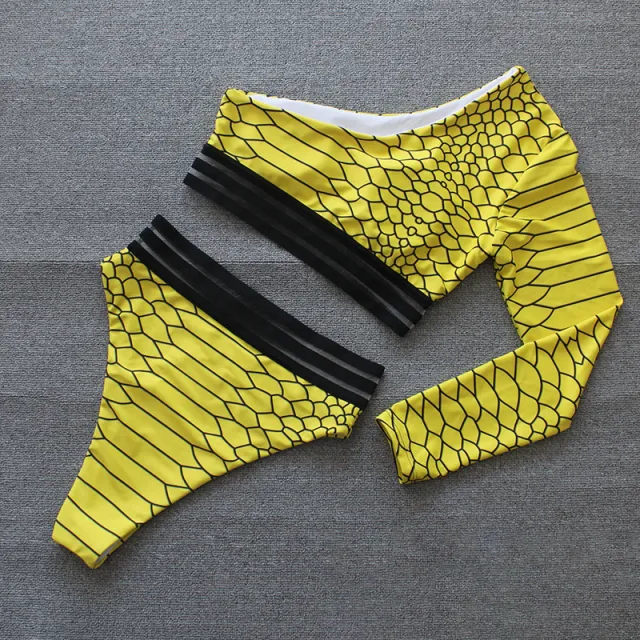 European And American Cross Border Trade New Bikini Sexy Strapless One Shoulder Long Sleeve Snakeskin Printed split Swimsuit Snake Skin S - Shop at LoveMi