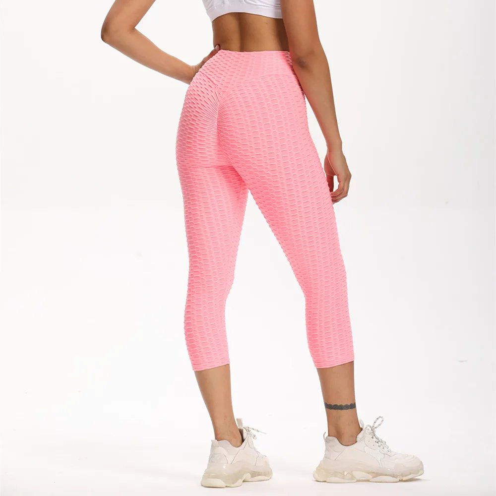 Women Cropped High Waisted Yoga Pants Bubble Hip Butt