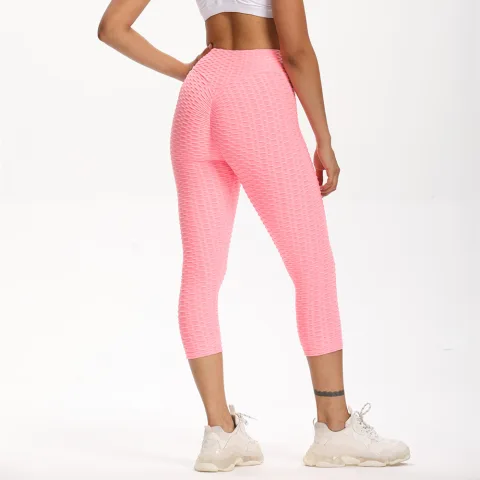 Women Cropped High Waisted Yoga Pants Bubble Hip Butt