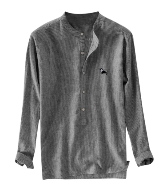 Stand-up Collar Striped Embroidered Pullover Long-sleeved Shirt