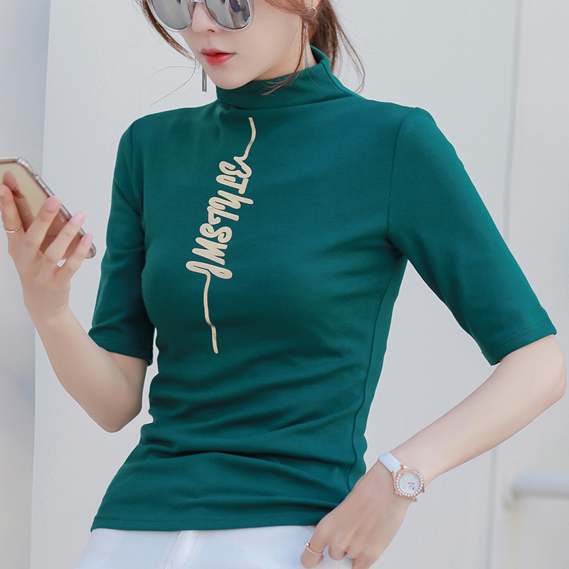 The New Half-High Collar Mid-Sleeve T-Shirt Women'S Bottoming Shirt Compassionate Autumn And Winter Wear Inside
