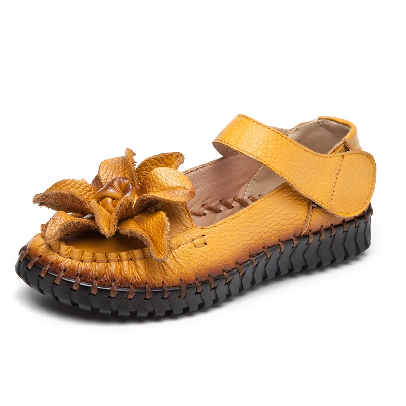 Pure Colour Flower Velcro Women's Shoes Casual Flat Shoes - Yellow