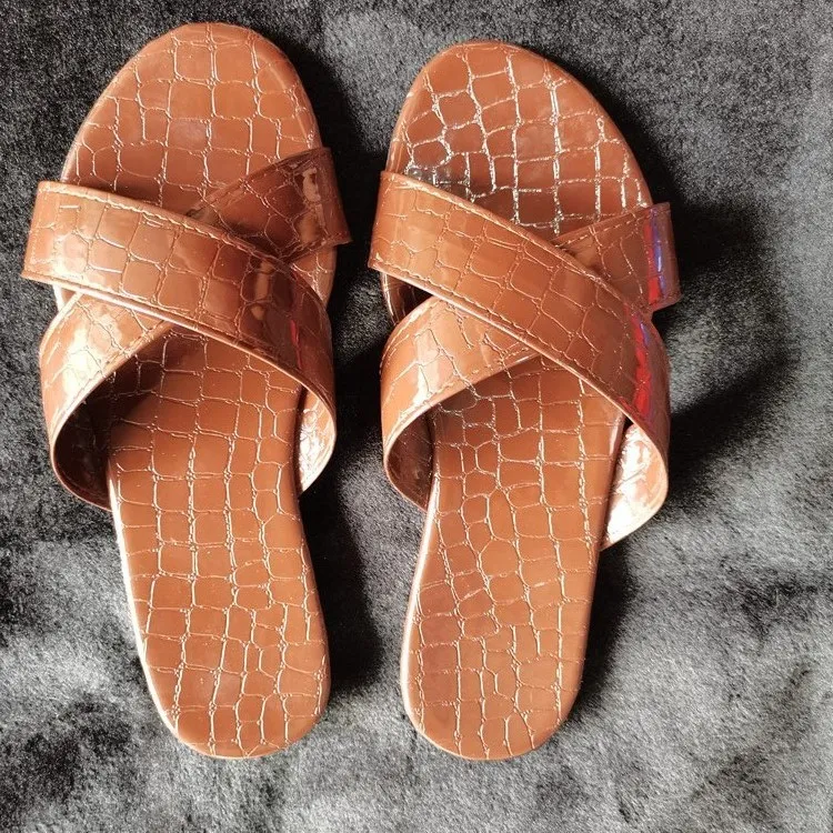 Summer Women's Sandals Flat Large Size Slippers - Khaki