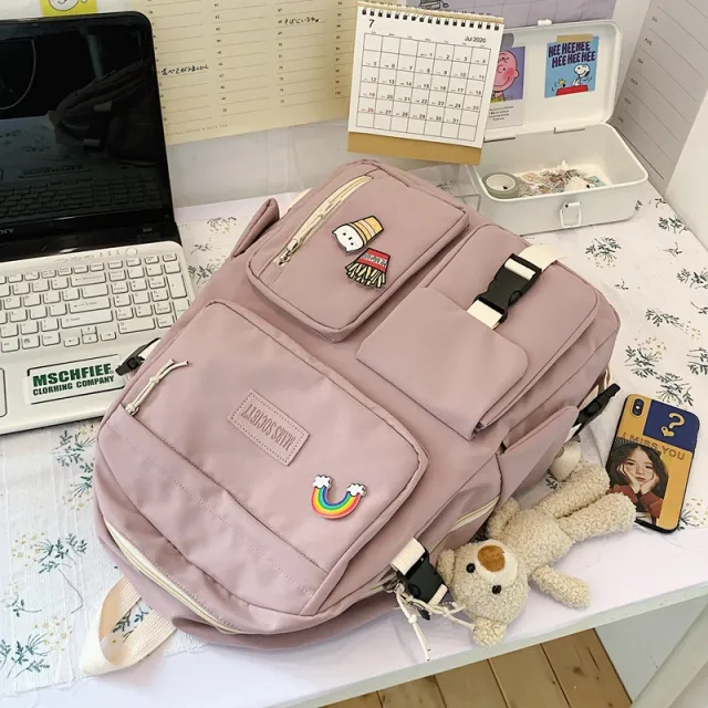 Ins College Style Girl Backpack Japanese Harajuku Vintage Student Schoolbag Female Travel Backpack Pink - Shop at LoveMi