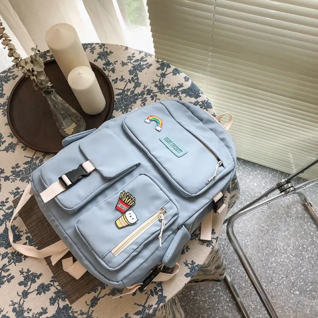 Ins College Style Girl Backpack Japanese Harajuku Vintage Student Schoolbag Female Travel Backpack Blue - Shop at LoveMi