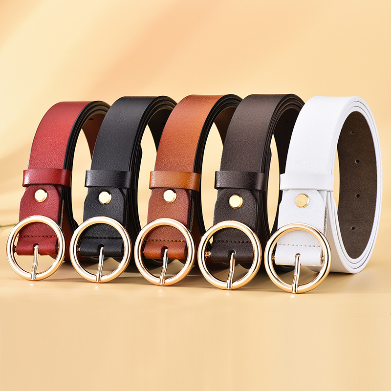 Leather Belt Smooth Lacquered Round Buckle