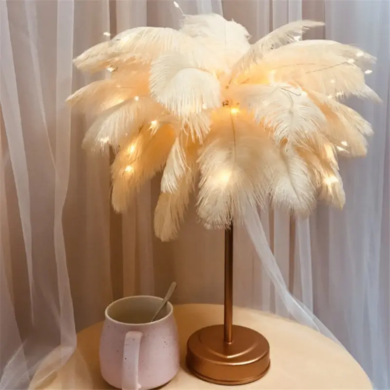 Remote Control Feather Table Lamp USB Battery