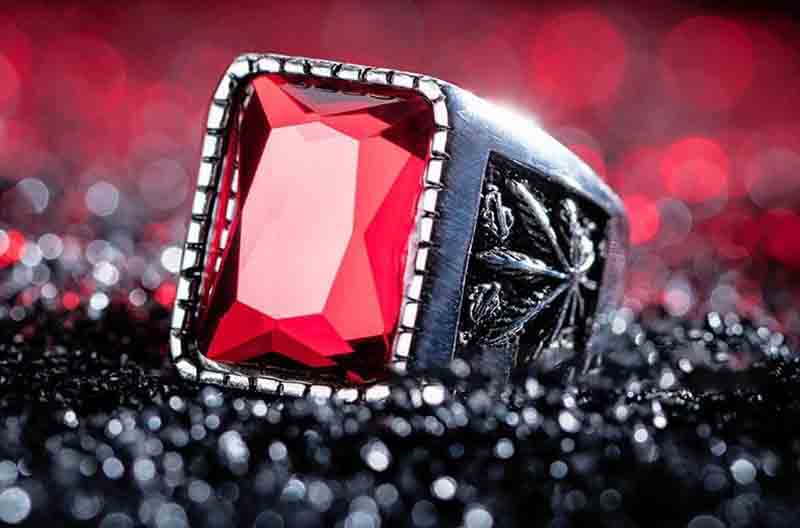 Retro Personality Wide Version Men's Alloy Ring Maple Leaf Glass Stone Ring ID20