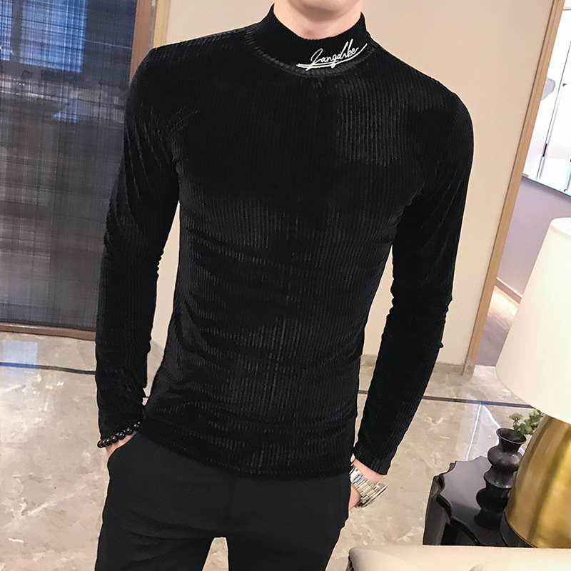 Men's Half High Collar Casual T Shirt Men's Knitwear Bottoming Shirt