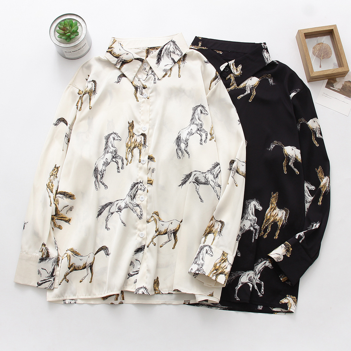 Spring New Retro Hong Kong Style Design Niche Satin Shirt
