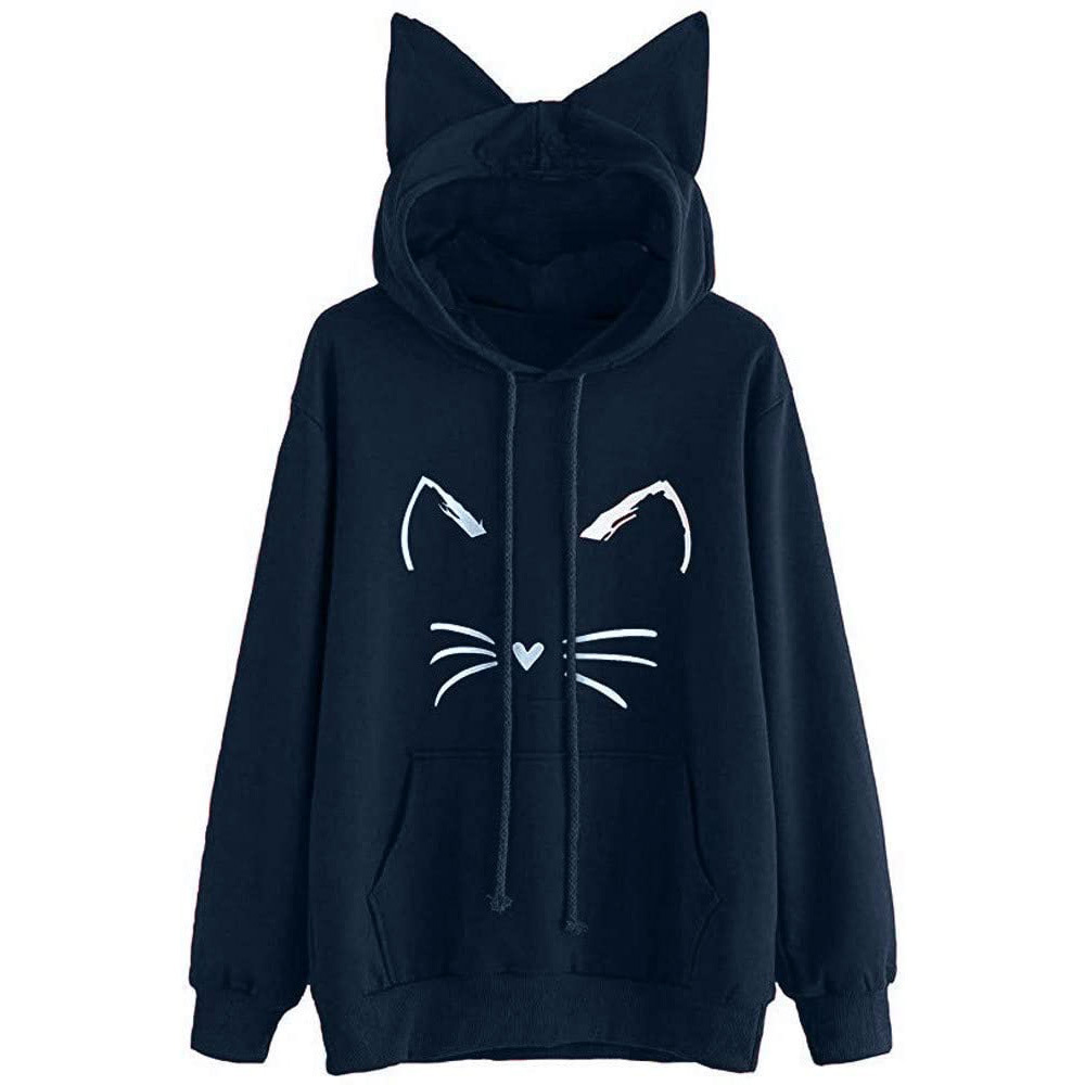 Title 2, New Cat Print Ear Hoodie For Ladies