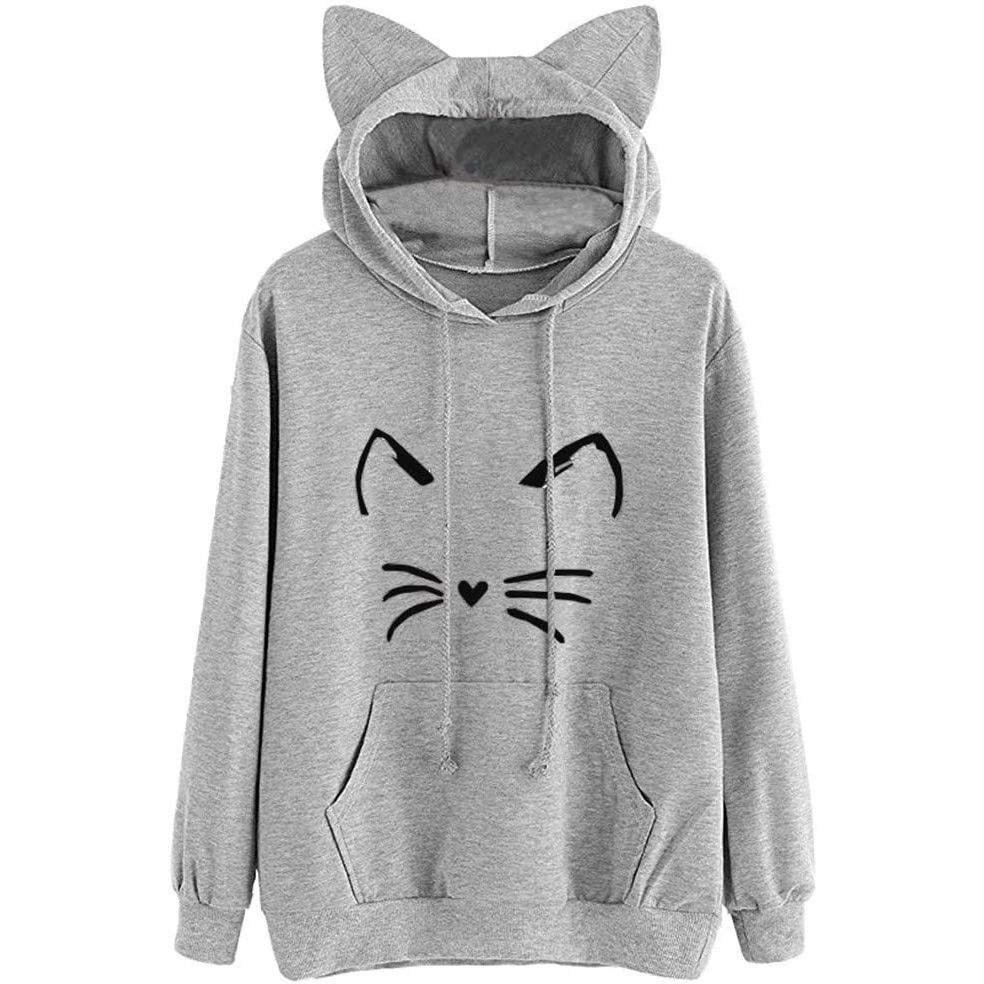 Title 3, New Cat Print Ear Hoodie For Ladies