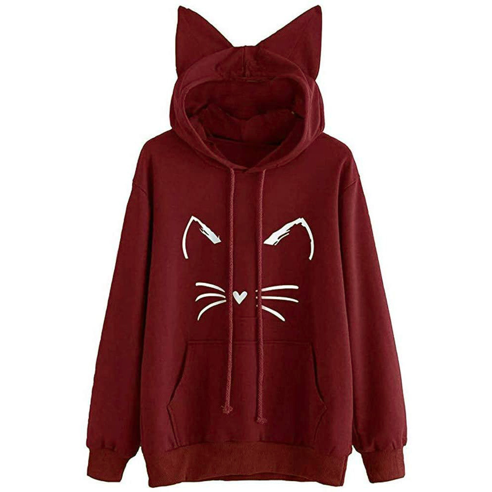 Title 6, New Cat Print Ear Hoodie For Ladies