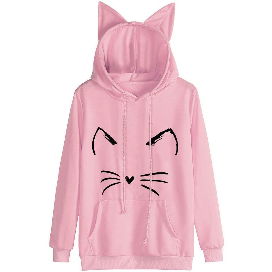 Title 4, New Cat Print Ear Hoodie For Ladies