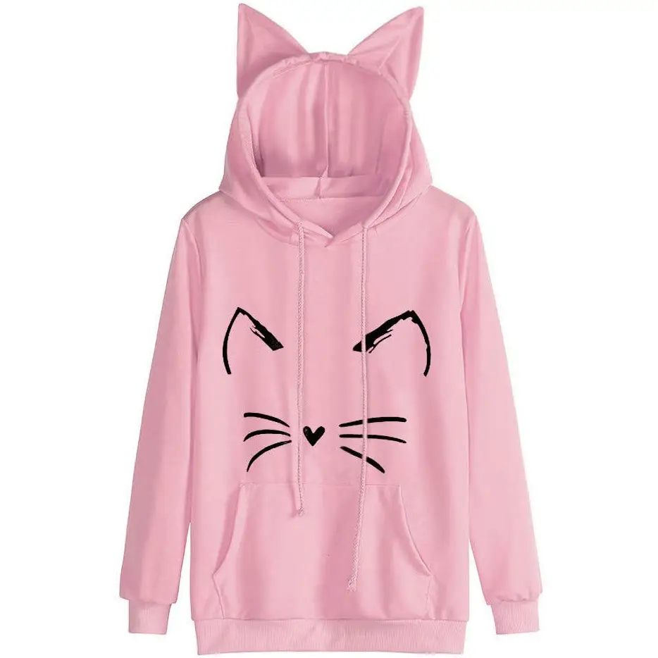 New Cat Print Ear Hoodie For Ladies