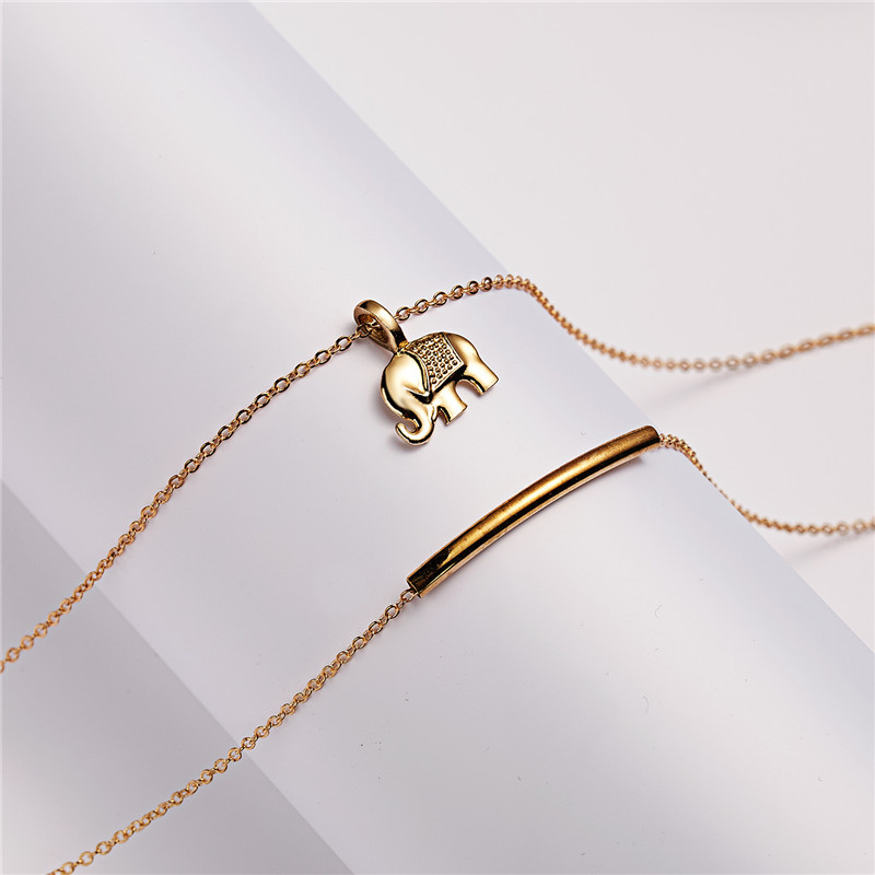 Paper Card Owl Elephant Animal Double Alloy Necklace