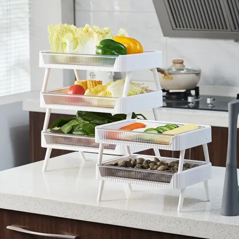 Kitchen Folding Storage Rack with Draining Basket Fruit Vegetable