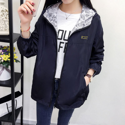 Women's Windbreaker Jacket College Style Long Sleeved Korean Students Loose Fitting Thin Short Short Women Navy - Shop at LoveMi