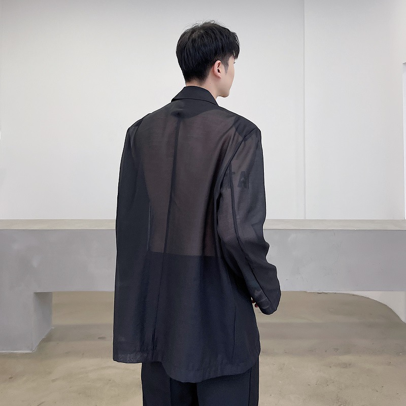 See-through Organza Suit Men's Loose Translucent mesh Suit thin Coat Sun Protection Clothing