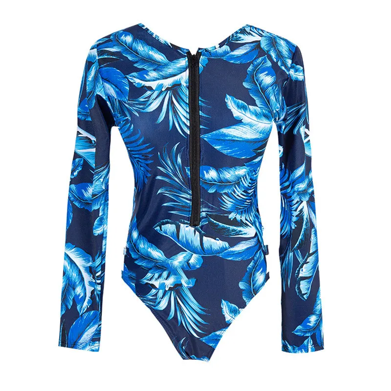 One Piece Long Sleeve Sunscreen Swimsuit Lock Sexy Foreign Trade Europe And America New Fast Selling Bikini - Blue