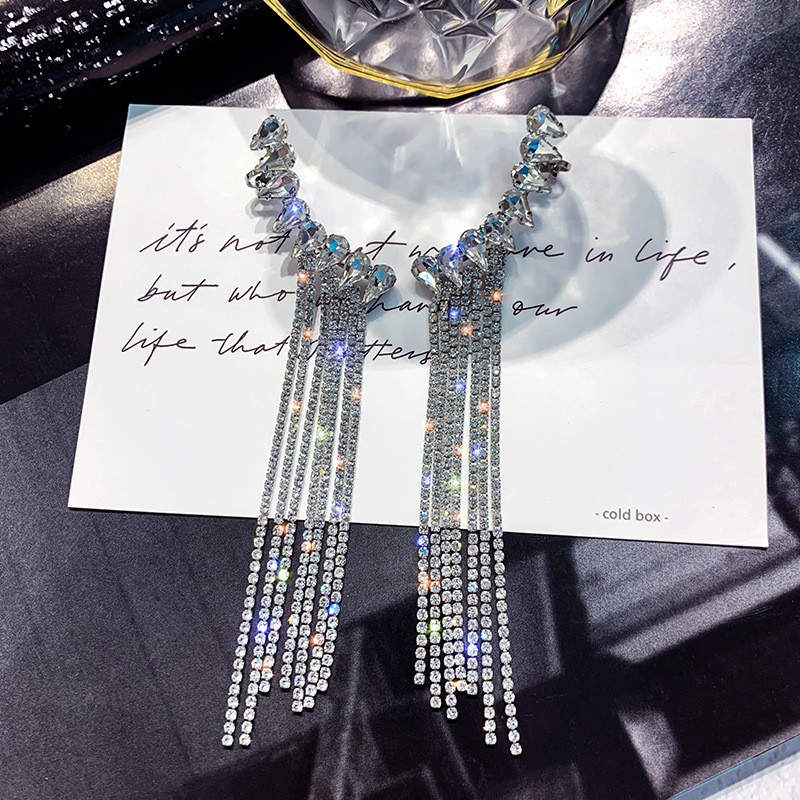 Super Flash Design Earrings Female Temperament Tassel Rhinestone Earrings