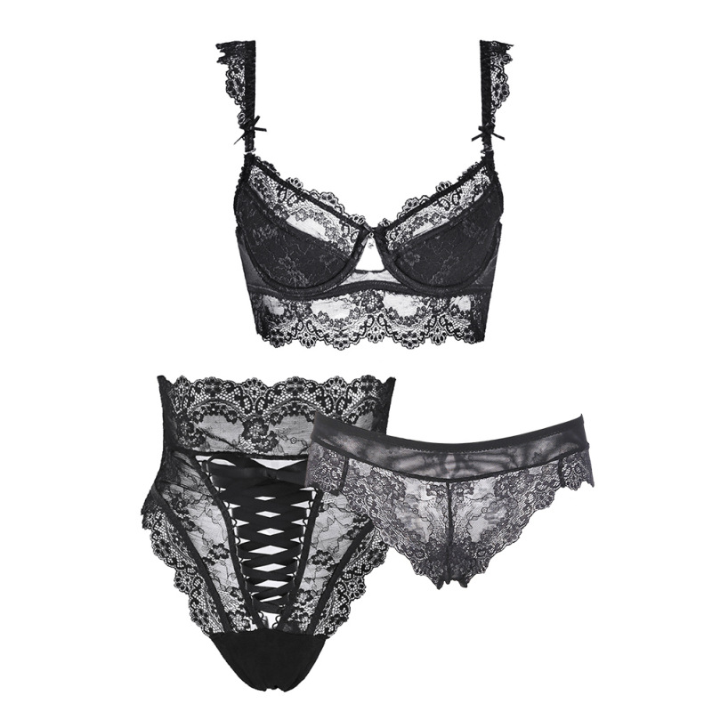 Title 5, Three-Piece Bra Top Adjustable Lace Underwear P...