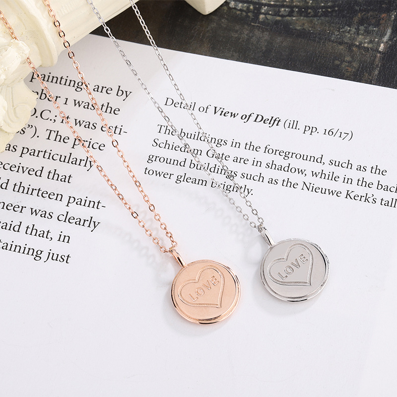 S925 Silver Projection Glossy Necklace Round Glossy Reflective Love Clavicle Chain