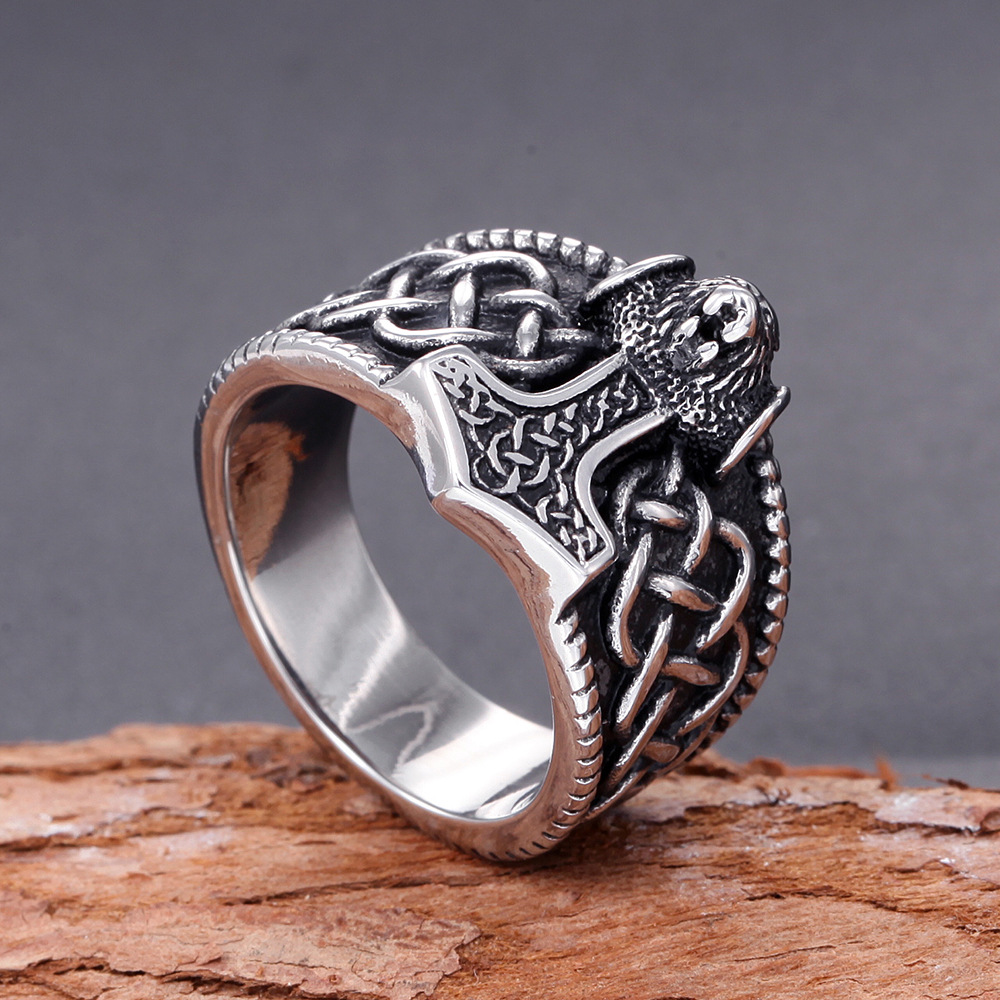 Korean Korean Jewelry Wholesale Stainless Steel Ring Men'S Ring Thor'S Hammer Ring New