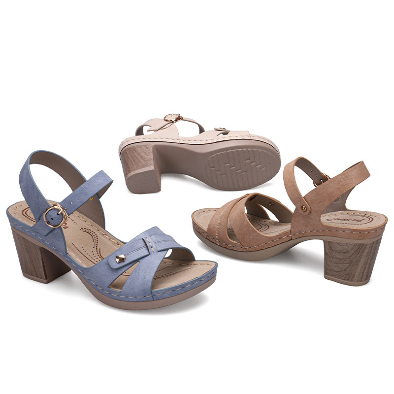 Bohemian Thick Heel Stitched Comfortable Women'S Sandals