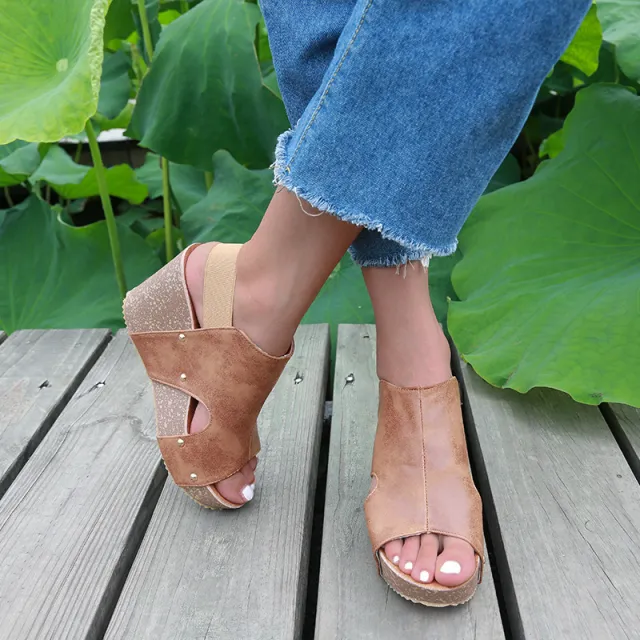 High Heel Fish Mouth Handmade Shoes Retro Sandals Khaki - Shop at LoveMi