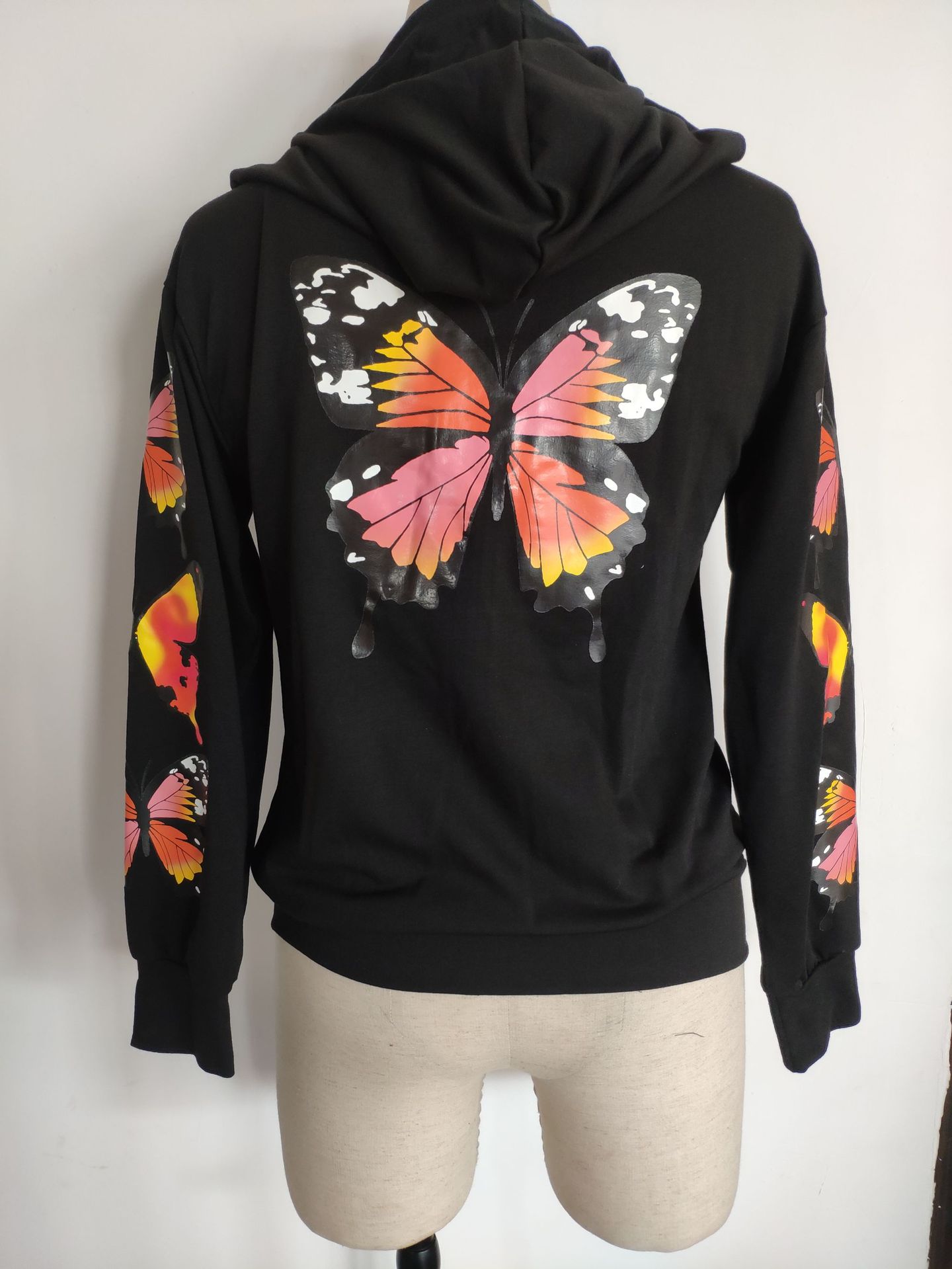 Printed Color Big Butterfly Casual Hooded Sweatshirt
