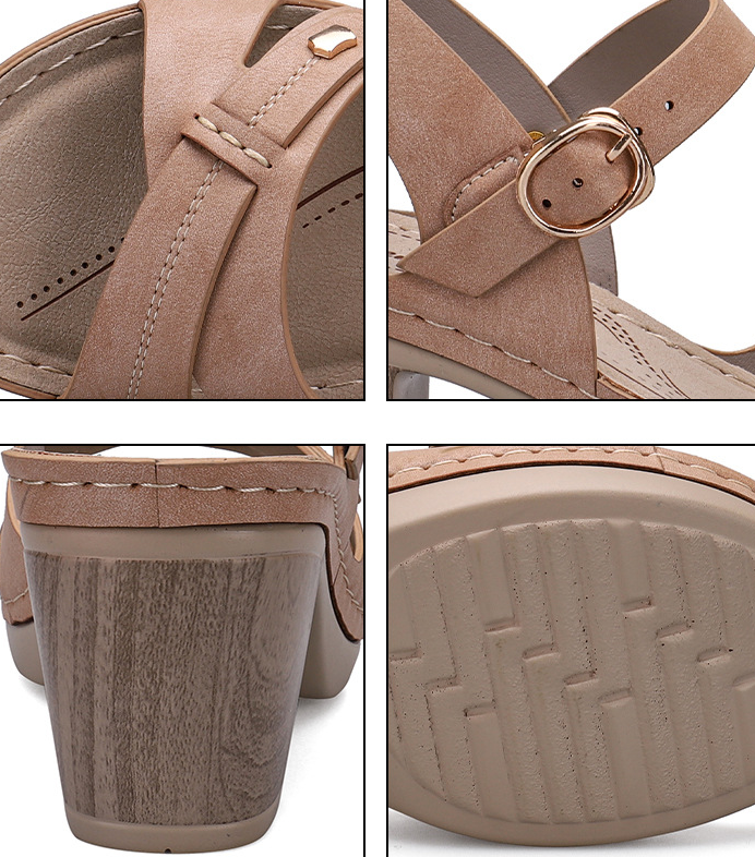 Bohemian Thick Heel Stitched Comfortable Women'S Sandals