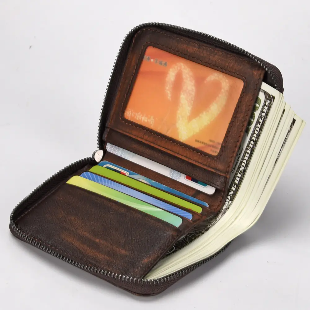 Men'S Short Head Leather Wallet Retro Vertical