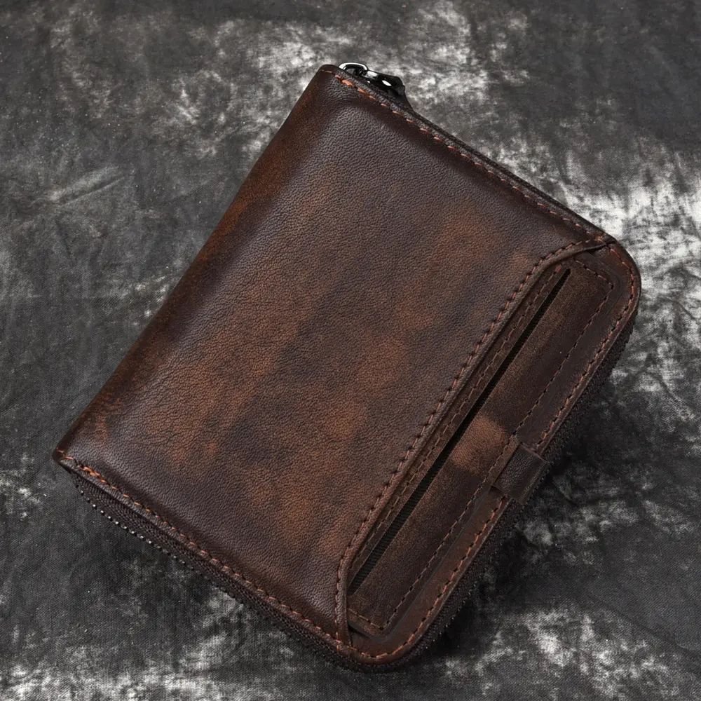 Men'S Short Head Leather Wallet Retro Vertical