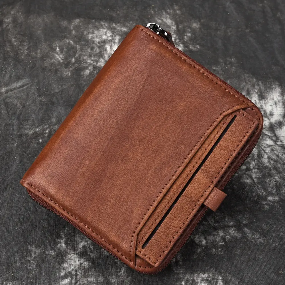 Men'S Short Head Leather Wallet Retro Vertical