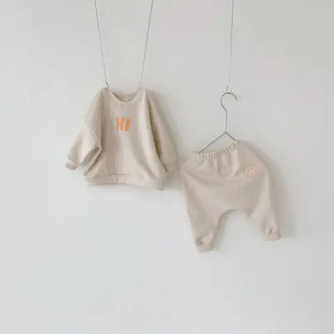 Smiley Pattern Casual Sweater Suit Baby Sports Pants Two-piece