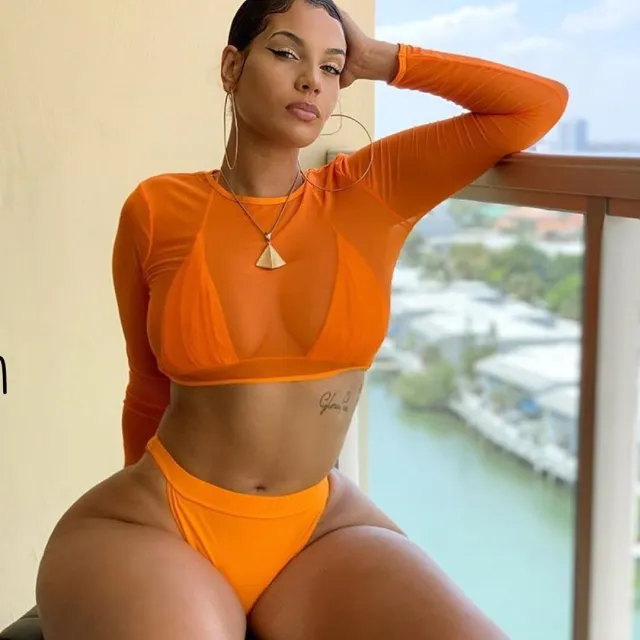 Neon Green Bikini Swimsuit Women Sexy Long Sleeve Swimwear Women High Waist Bikini Set High Cut Bathing Suit Green - Shop at LoveMi