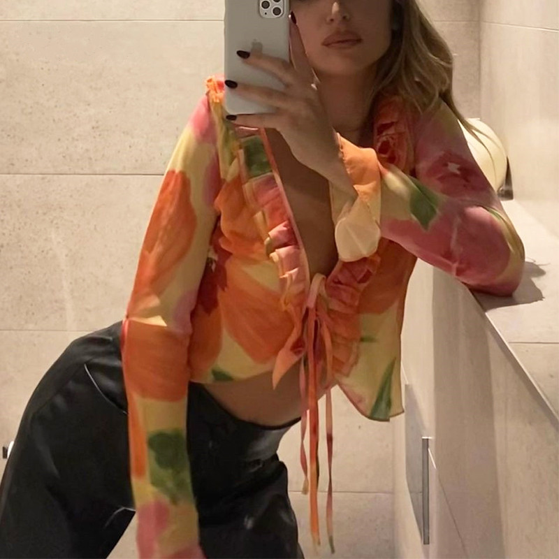 Trendy New Long-sleeved Sexy Strap Print