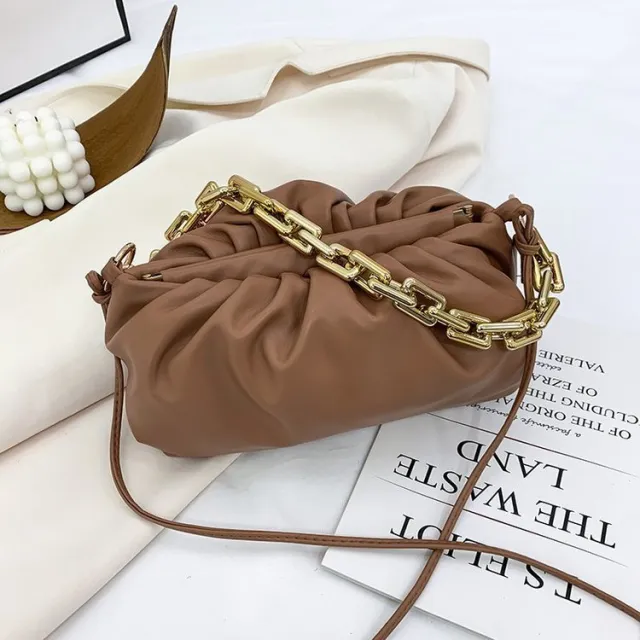 Korean Version Of Plush Folds Fashion Chain Cloud Handbag Khaki - Shop at LoveMi