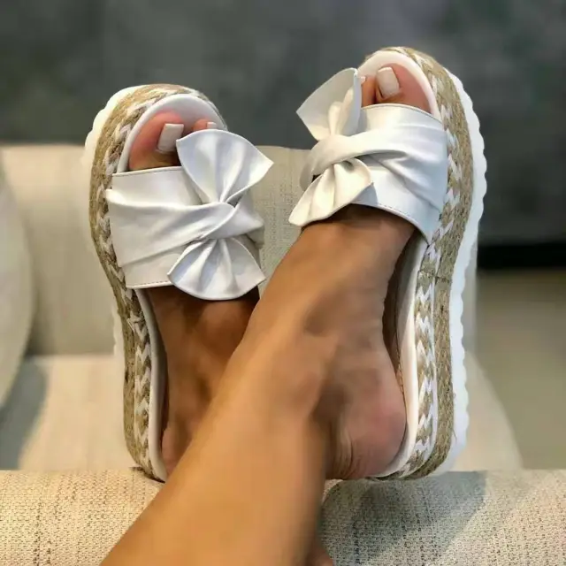 Platform Wedge Heel Ladies Bow Sandals White - Shop at LoveMi