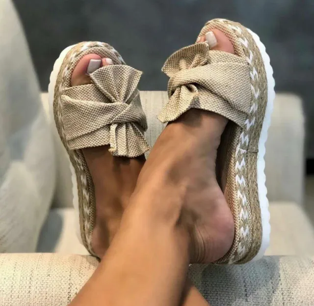 Platform Wedge Heel Ladies Bow Sandals Khaki - Shop at LoveMi