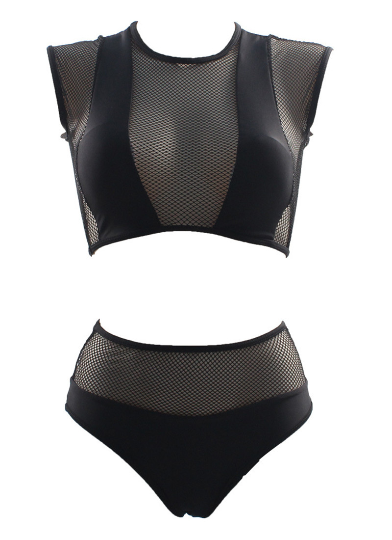 European And American Women's Solid Color Stitching High Waist Soft Bag Sexy Bikini