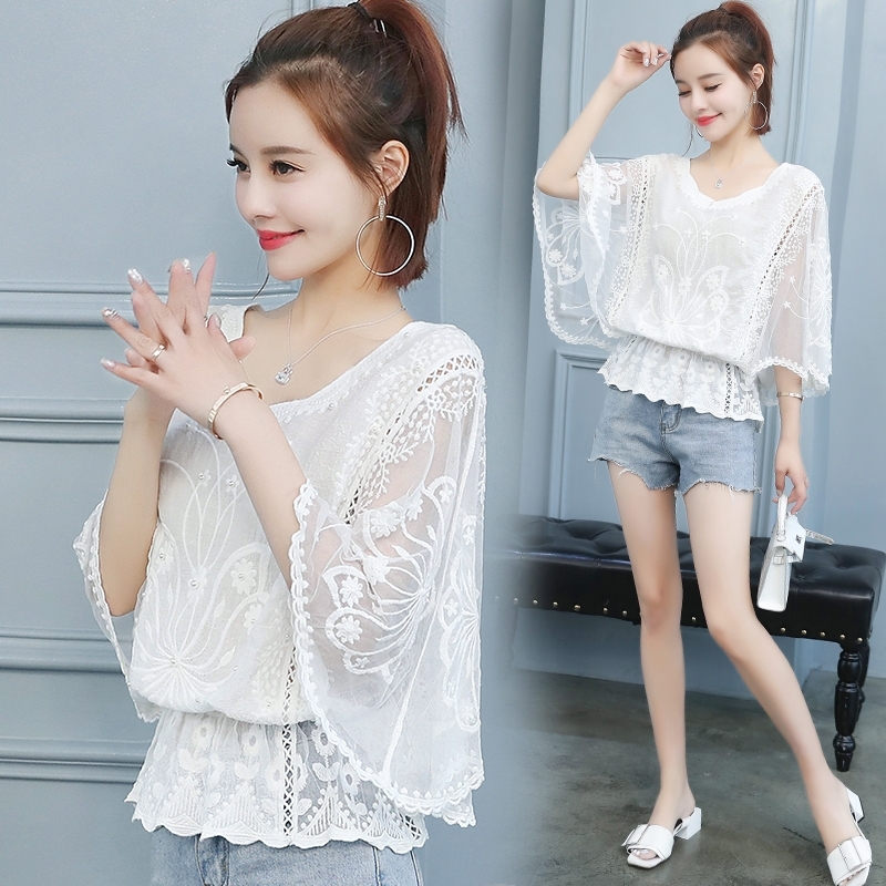 Chiffon Blouse Women'S New Super Fairy Slimming Waist Waist Lace Bat Shirt