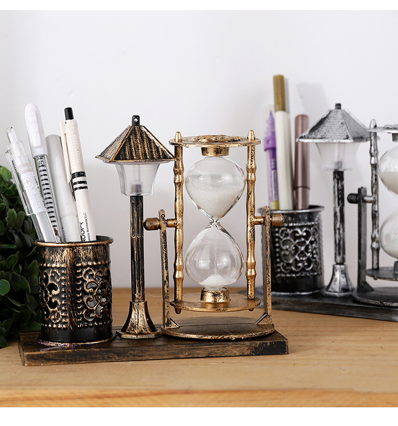 Multi-Ourpose Night Light Pen Holders Ornaments Retro Sandglass Pen