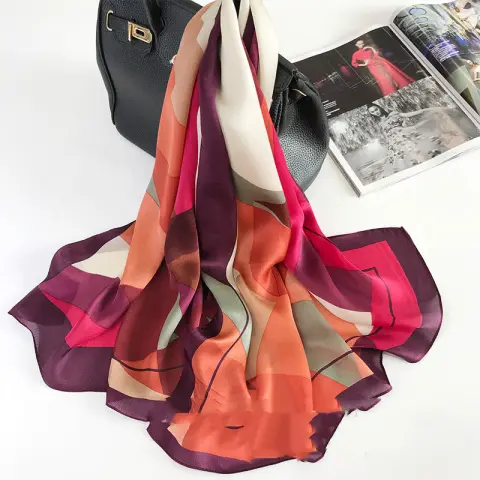 Silk Scarves Spring and Autumn Geometric Pattern Long Scarf