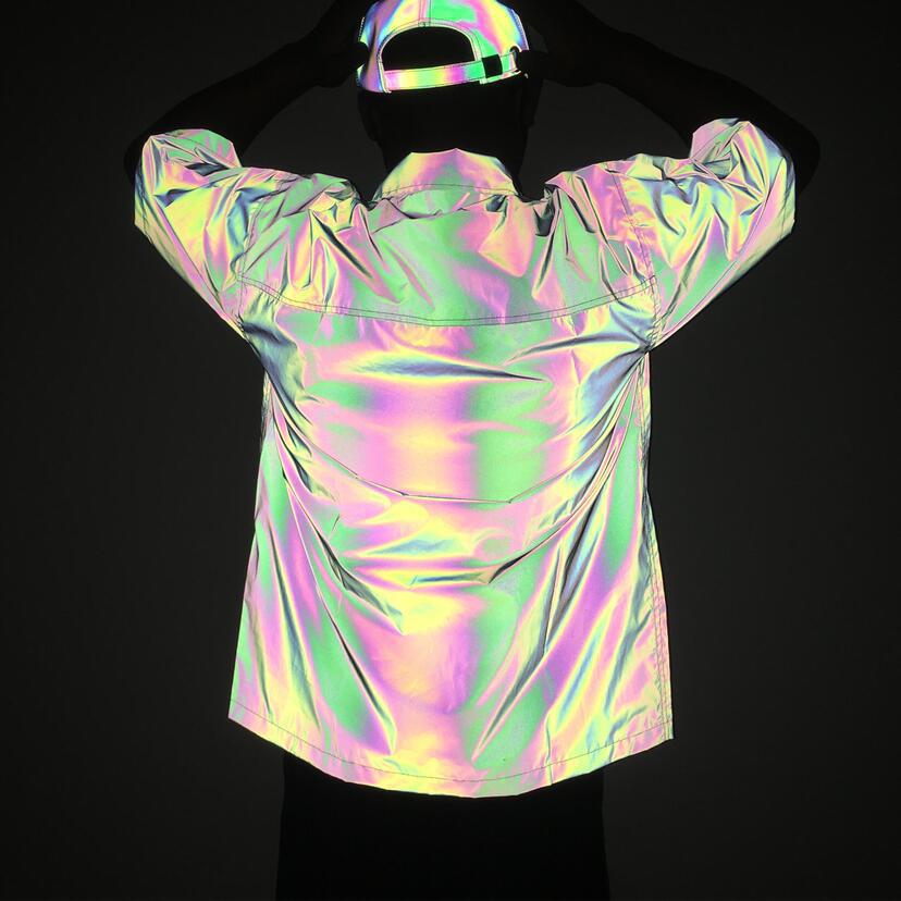 Symphony Reflective Short-sleeved Shirt Men's Loose Casual Rainbow Color Reflective Shirt Plus Size Trend