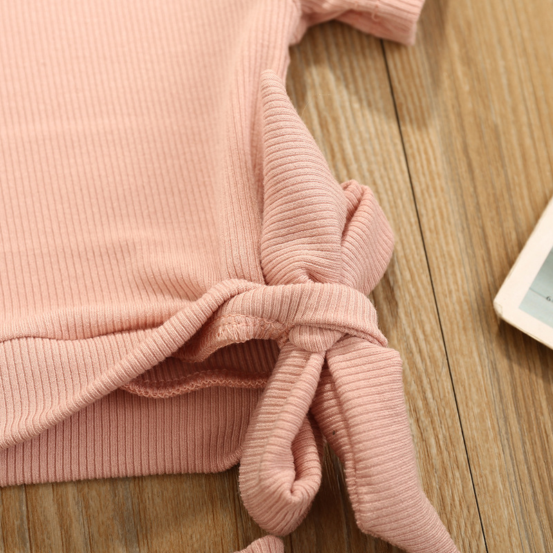 Girls' suit summer solid color short-sleeved round neck blouse lace lace shorts candy color Korean children's suit tide