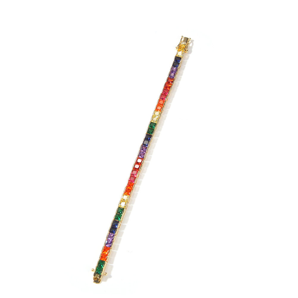 European And American Simple Hip-hop Bracelet Star Same Style Copper Inlaid Colorful Square Zircon Trendy Bracelet Tennis Chain