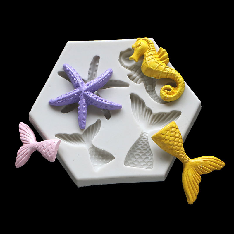 Ocean Series Diy Baking Size Fish Tail Sea Star Seahorse Liquid Silicone Mold
